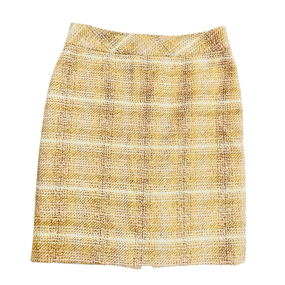 J. Crew The Pencil Skirt Yellow, White and Tan Plaid Wool Skirt Women's Size 6